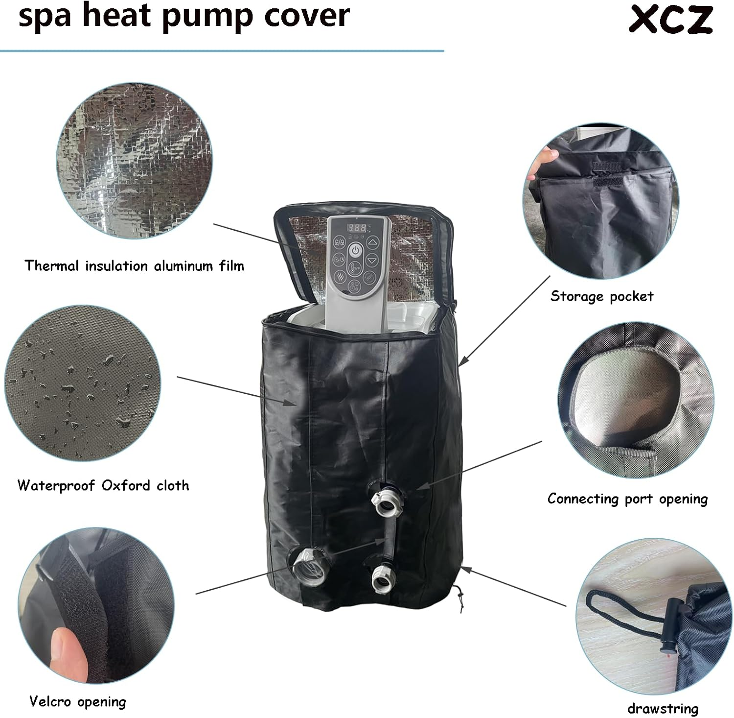 XCZ Hot Tub Pump Cover. with Thermal Insulation Aluminum Film, Waterproof, Sunscreen, Insulation. Spa Heat Pump Insulation Cover. (Black, Cover Only) image number 5