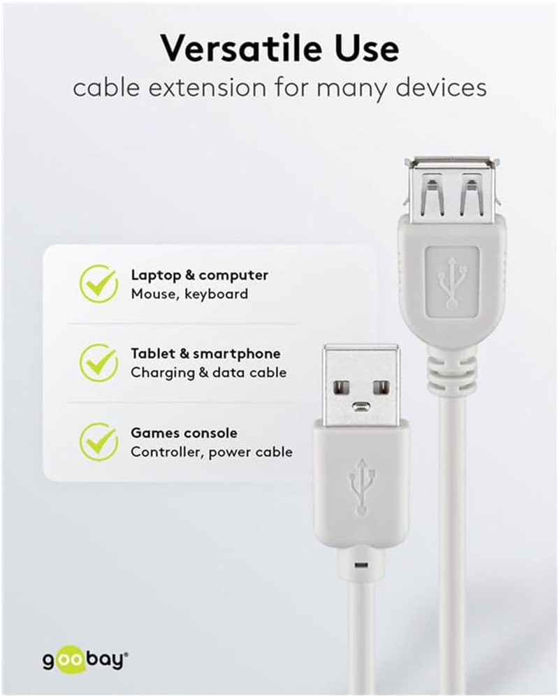 Goobay 50961 USB 2.0 Hi-Speed Extension Cable, 3M, Grey - Enhanced Connectivity & Flexibility image number 4