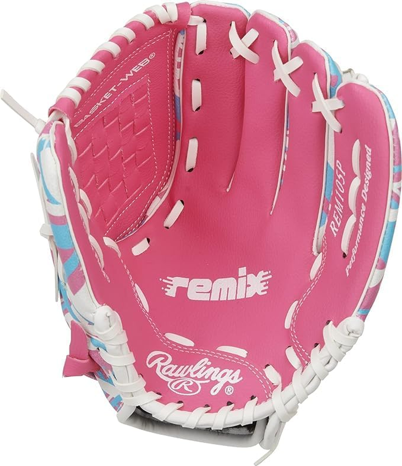 'Rawlings | Remix T-Ball & Youth Baseball/Softball Glove | Sizes 9'' - 10.5''' - Right Hand Throw, Pink image number 4