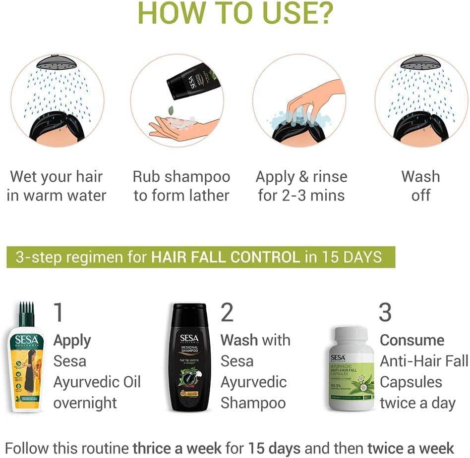 Sesa Ayurvedic Medicinal Shampoo for Hair Fall & Dandruff, Bhringraj + 16 Herbs, Paraben Free, 200Ml image number 2