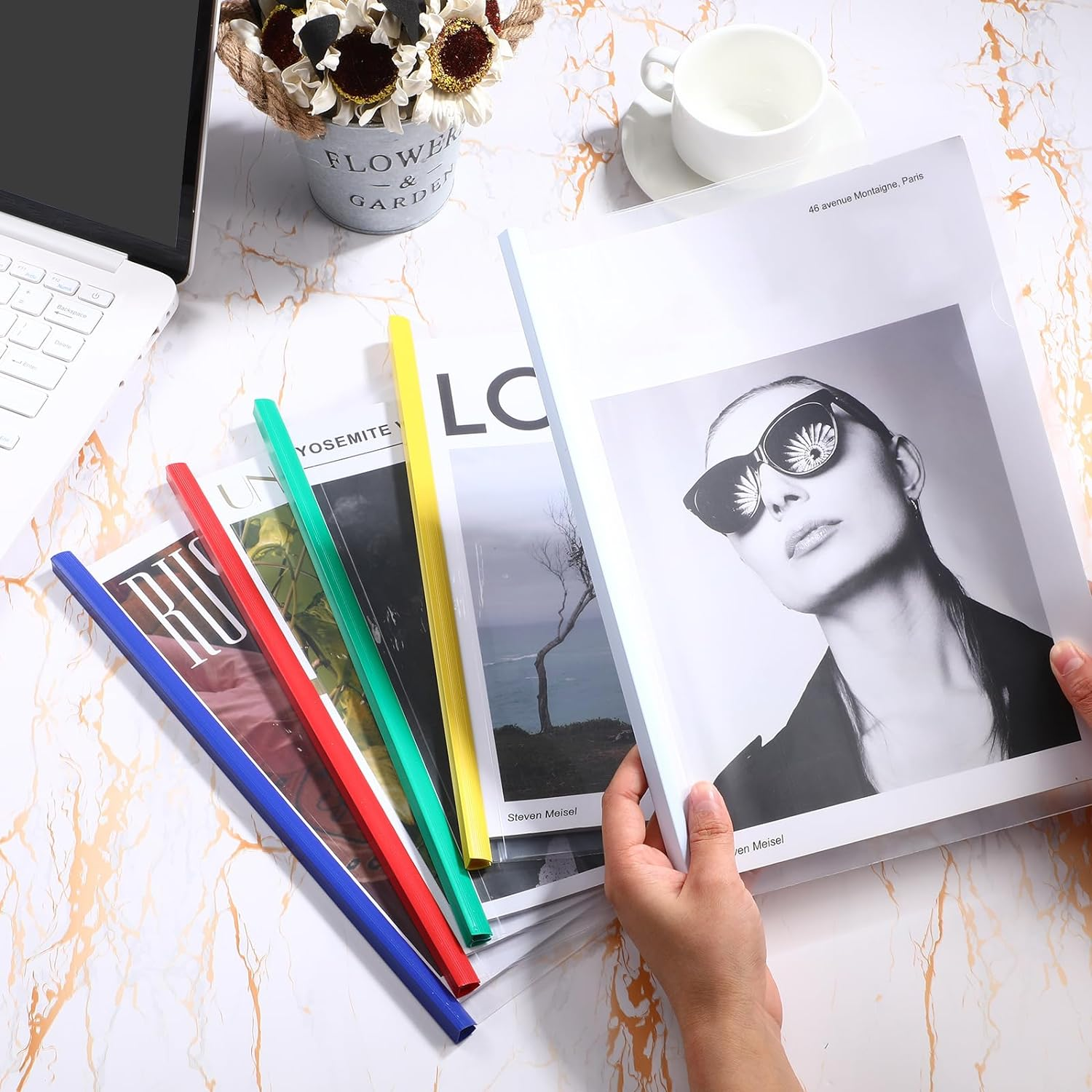 100 Pcs Clear Report Covers with Sliding Bar Clear Presentation Binder Transparent Resume Folder with 5 Colors Slider Bars Plastic Report Folder for File Report Paper Book Resume Letter School Office image number 1