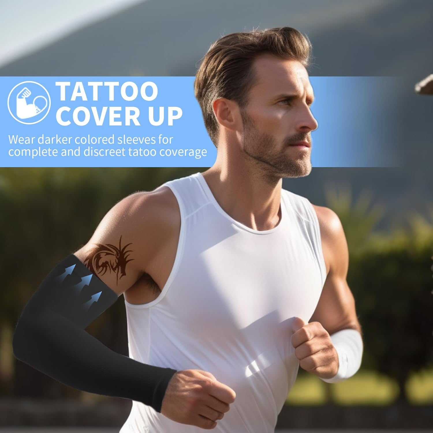 UV Sun Protection Arm Sleeves for Men Women, Compression Cooling Sun Sleeves - Sports - Workouts - Tattoo Cover image number 4