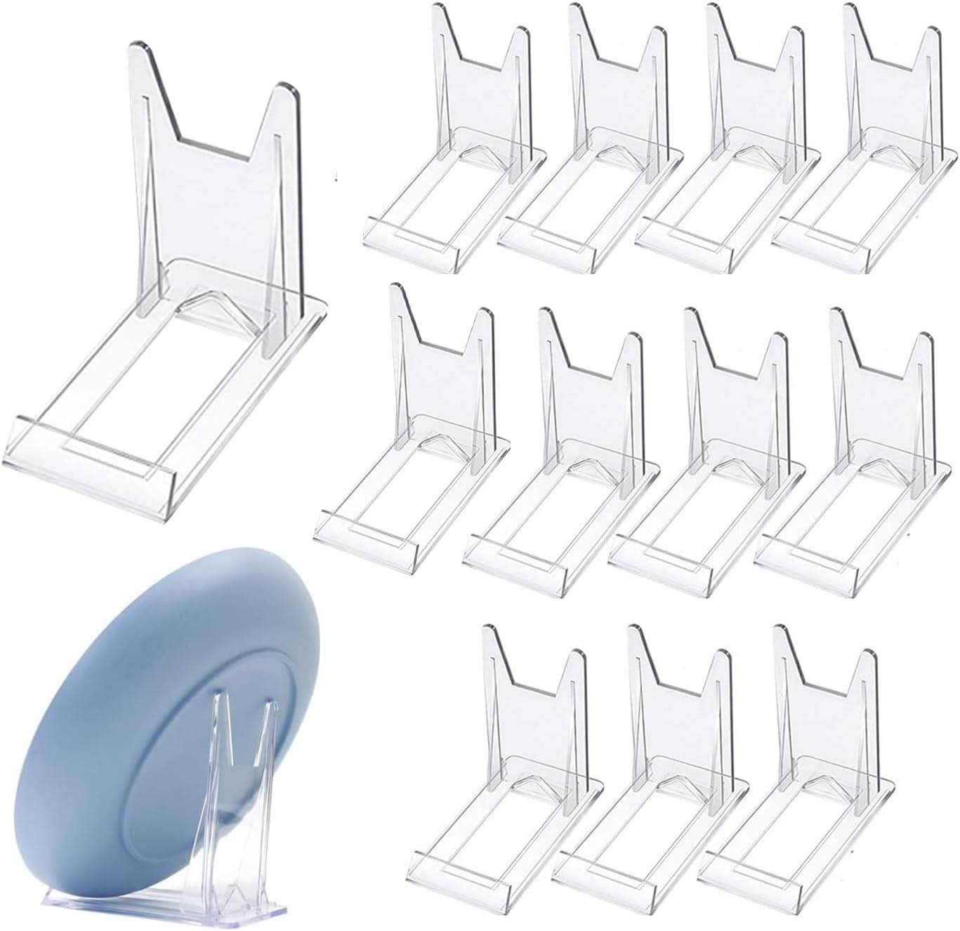 12 Pack Clear Acrylic Plate Stands - Plastic Display Holders & Mini Easels for Pictures or Plates - Ideal for Home, Office, Festival & Party Decor image number 1