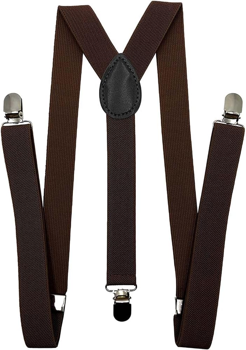 Mens Women Adjustable Elastic Suspenders Y-Shaped Clip on Unisex Braces Solid Colour
