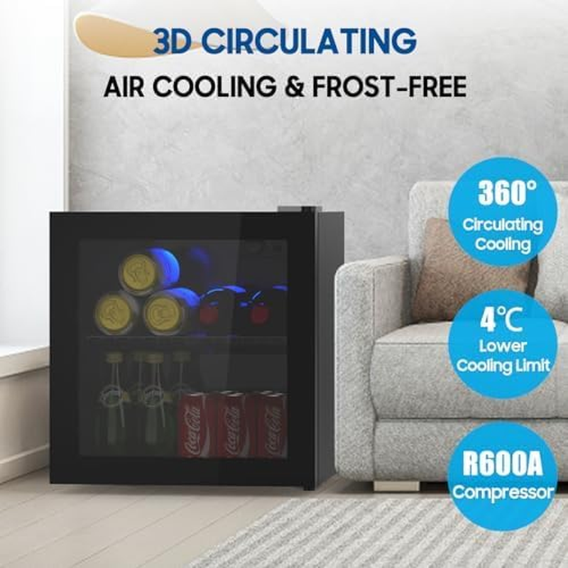 YOPOWER Mini Bar Fridge Glass Door, 36L Beverage Refrigerator Small Fridges for Beer Soda or Wine, Black image number 2
