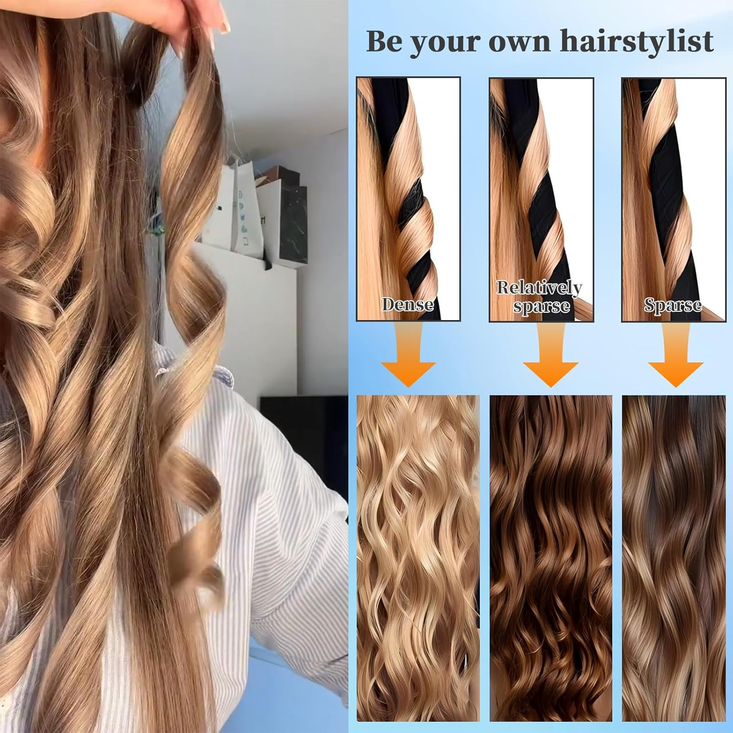 Heatless Curls Band, Heat-Free Curlers Black, Heatless Curling Rods Headband, with Silk Hood and Hairpin, Curls Headband for Long Hair, Short Hair, Black image number 3