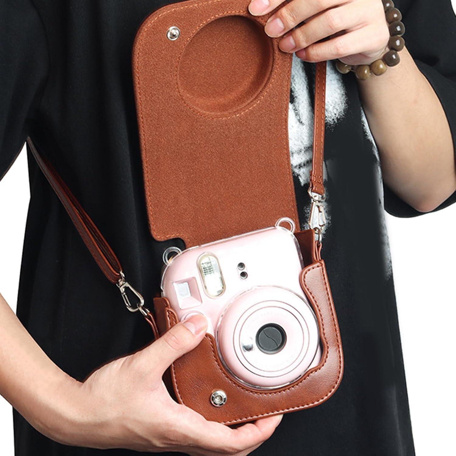Jectse Protective Case for Mini12 Mini11 Instant Camera, PU Leather Bag Cover with Removable Adjustable Strap, L X W X H: 15 * 13 * 7Cm (Brown) - Blue image number 5
