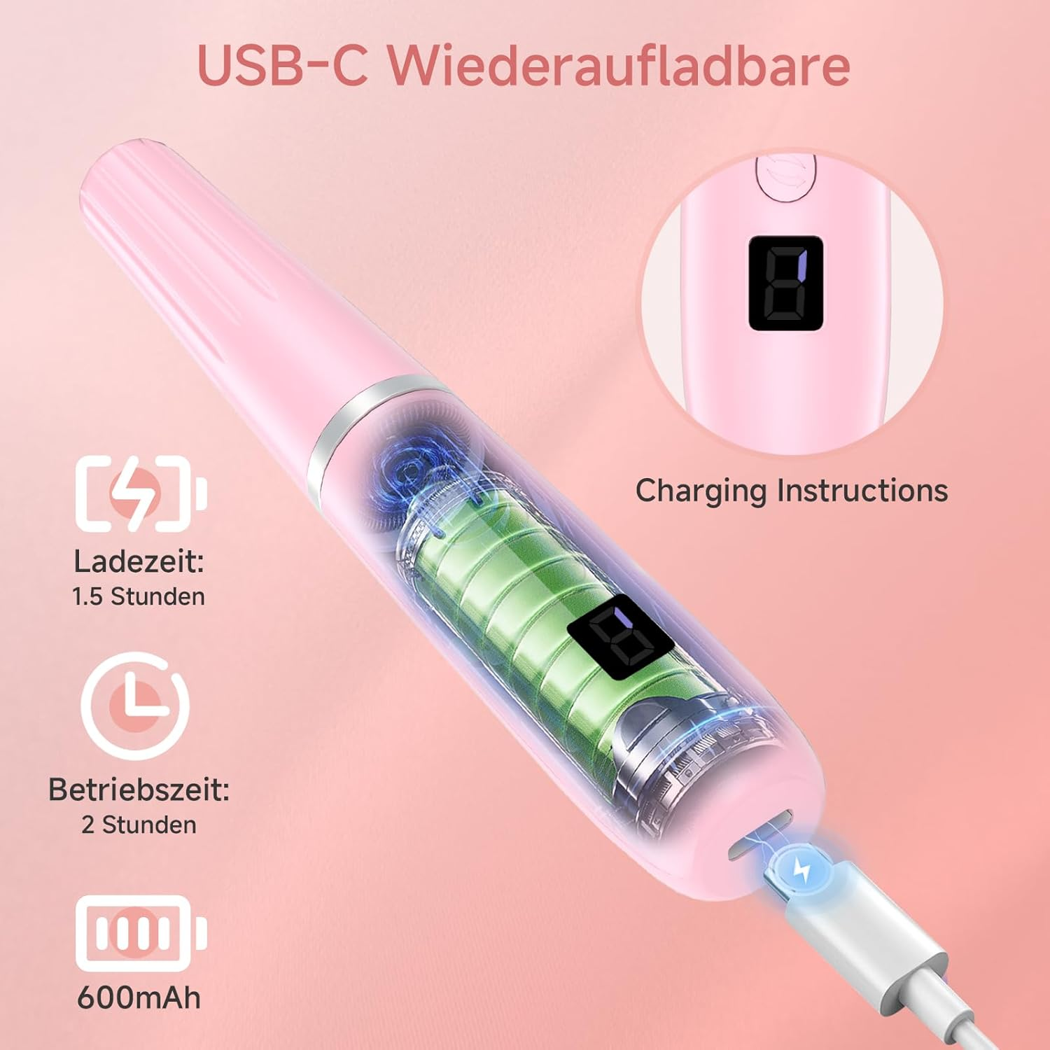 Electric Nail File 12 in 1 - Electric Manicure Kit 20000Rpm, Electric Nail Milling Machine 5-Speed, Acrylic Nails, Gel Nails, Calluses Removal image number 5