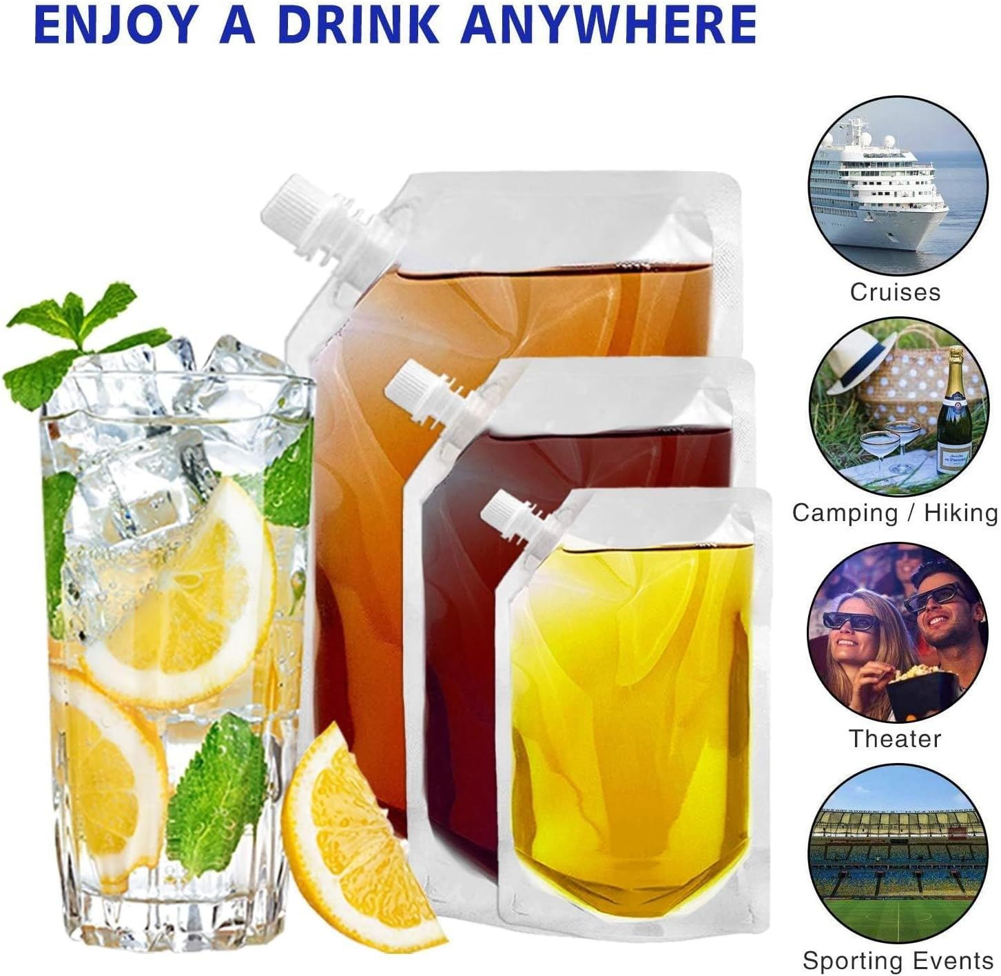 Travel Cruise Beverage Set, Collapsible and Reusable Juice Travel Plastic Bags &mdash; 4 X 1000Ml, 3 X 500Ml, 3 X 250Ml, 1 Funnel image number 2