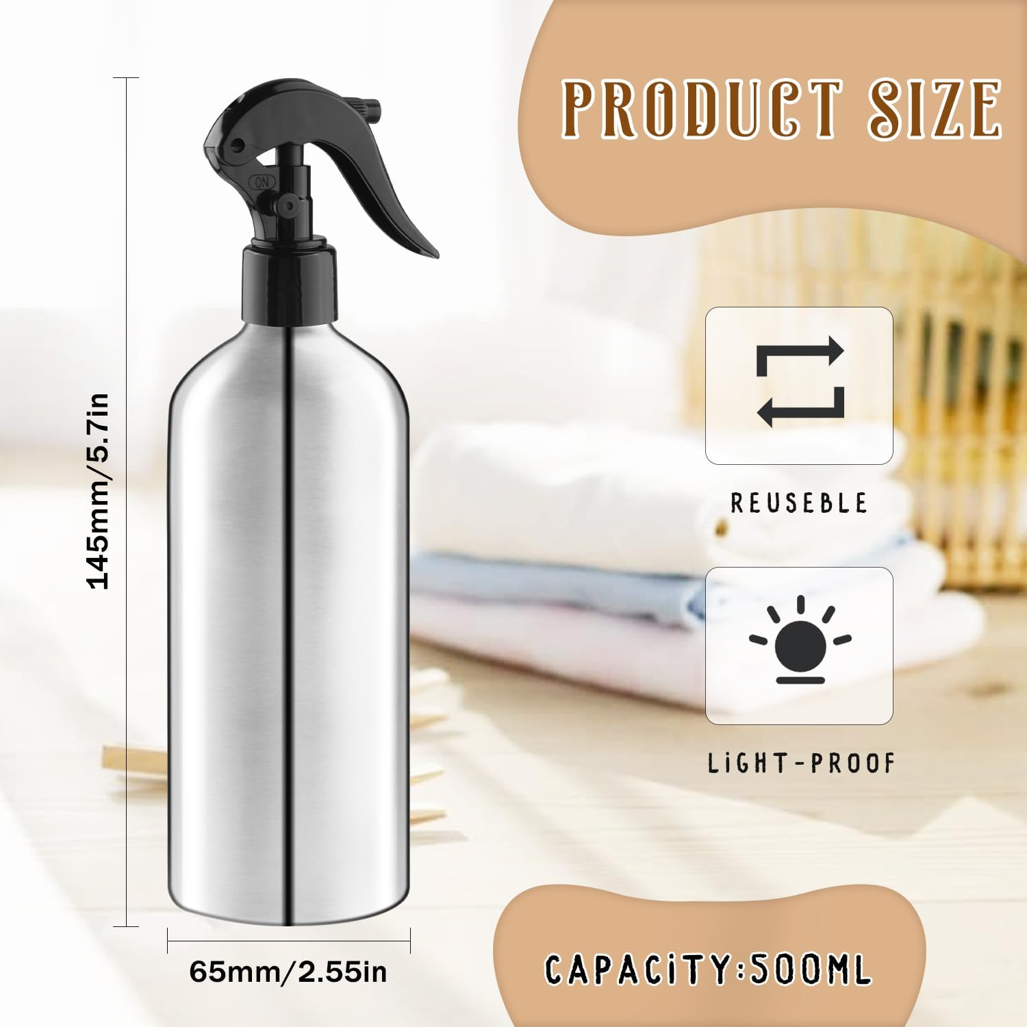 Dynnndy 3 Pack Aluminum Spray Bottles with Adjustable Nozzle 500Ml/17Oz Silver Metal Fine Mist Atomizer Refillable Sprayer for Hairdressing Watering Plants Cleaning Cooking image number 5