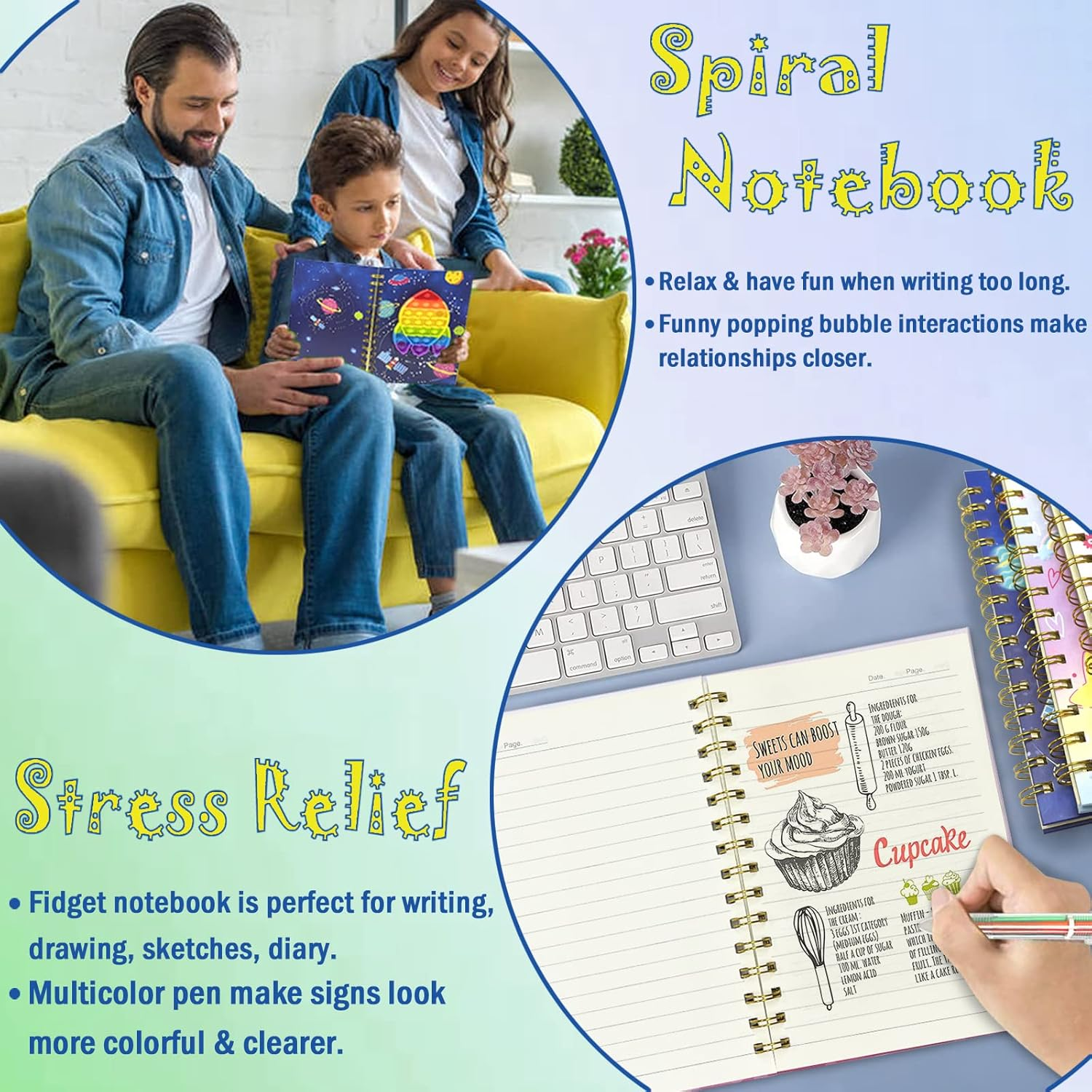 Spiral Notebook for Kids with Pen, 21X14.5Cm 160 Lined Pages Spacecraft Pop Notebook for Boys Diary with 6 Multi-Colored Pen Fidget Cute Teenager Journal for Kids Boy Gifts 6 7 8 9 10 Years Old - Rocket image number 4