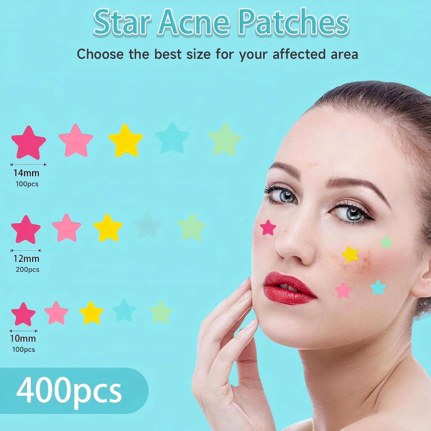 Pimple Patches for Face (400Pcs /10 Sheet), Pink & Blue & Yellow & Green & Rose Acne Patches, Hydrocolloid Patch Acne Dots, Zit Patche for Face Body Skin Clear Spot Treatment Pimple Stickers - Transparent 360Pcs /10 Sheets image number 3