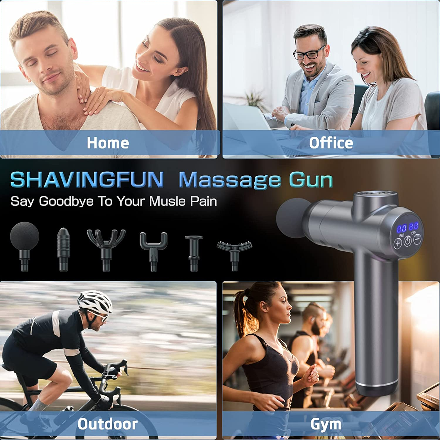 Massage Gun, Deep Tissue Massager Electric Handheld Massagers with 6 Heads 99 Adjustable Speeds Hand Massager with LCD Display Screen Rechargeable for Muscle Pain Relief Recovery