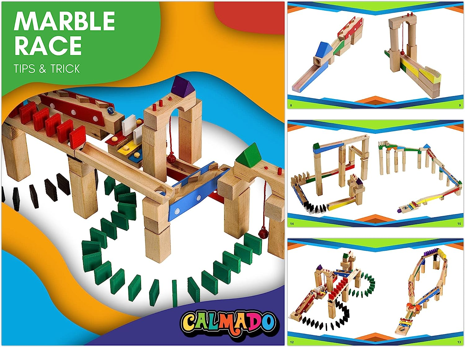 Calmado - 200 Pcs Marble Run Wooden Set / Ball Track Set for Kids / Girls / Boys Made of Beech Wood + Bag + Instructions image number 3