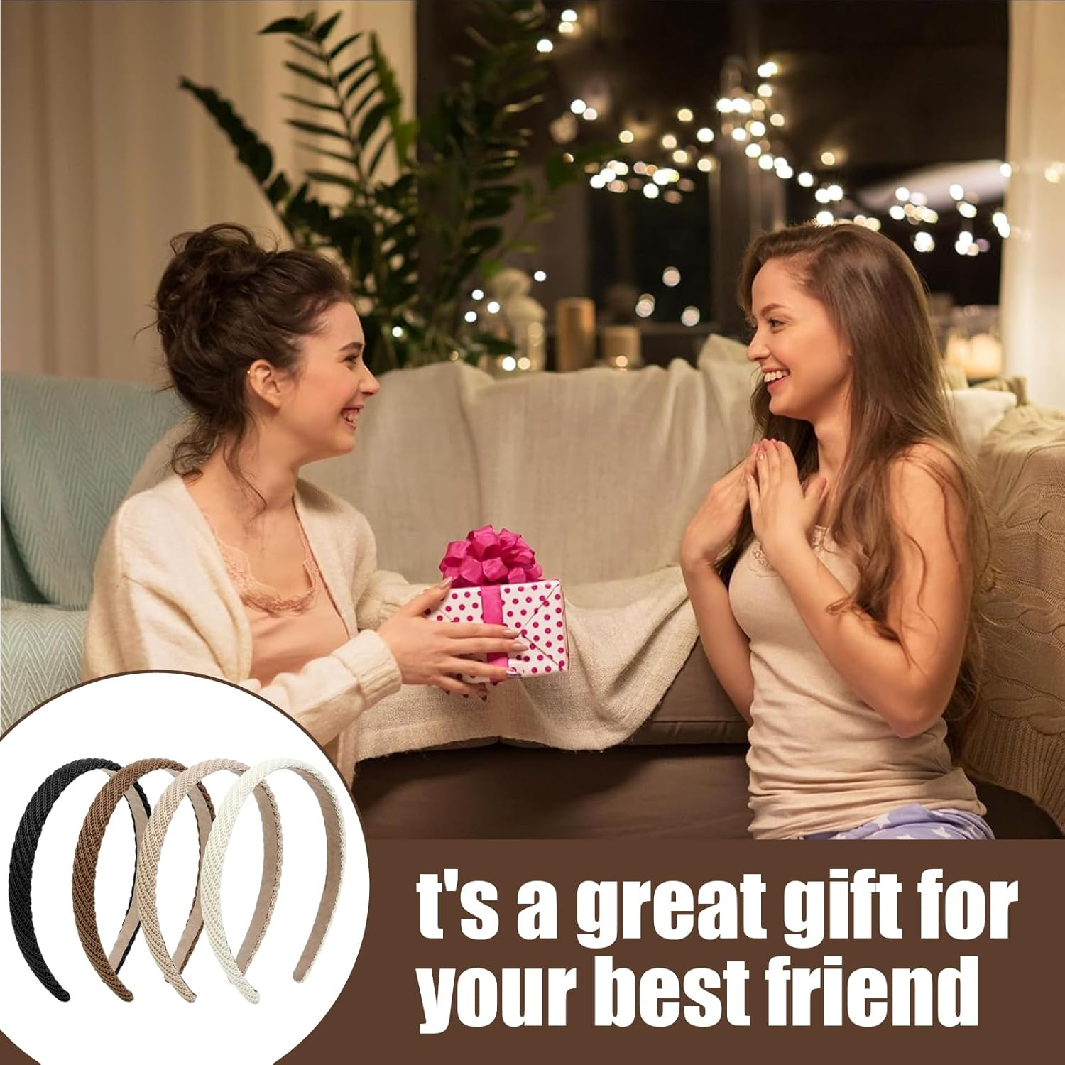 ASOMI 4 Pieces Headbands for Women Thin Knitted Fashion Non-Slip Headbands for Women Hair Cute Solid Color Hair Accessories (Black, Khaki, Coffee, Cream) image number 5