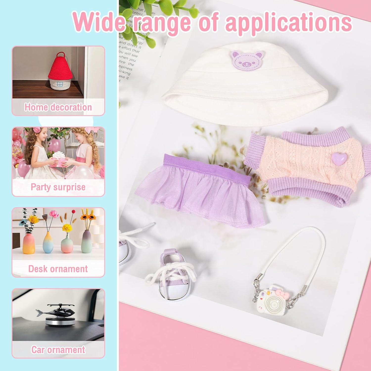 Fwqofvk Clothes Kit for Pendant, Cute Clothes Suit, Exquisite Small Clothes Set Includes Hat, Sweater, Skirt,Camera Model and Shoes for Girl Boy Kid Birthday Present (Purple) image number 2