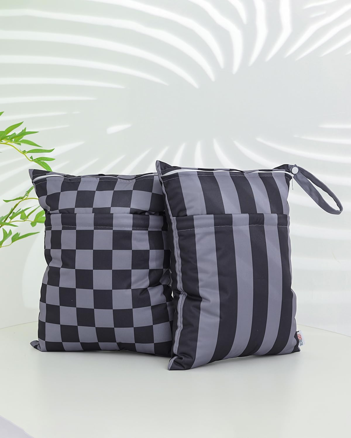 ALVABABY 2Pcs Cloth Diaper Wet Dry Bags Waterproof Reusable with Two Zippered Pockets Travel Beach Pool Daycare Soiled Baby Items Yoga Gym Bag for Swimsuits or Wet Clothes 2LM10 - Classic Grey image number 3