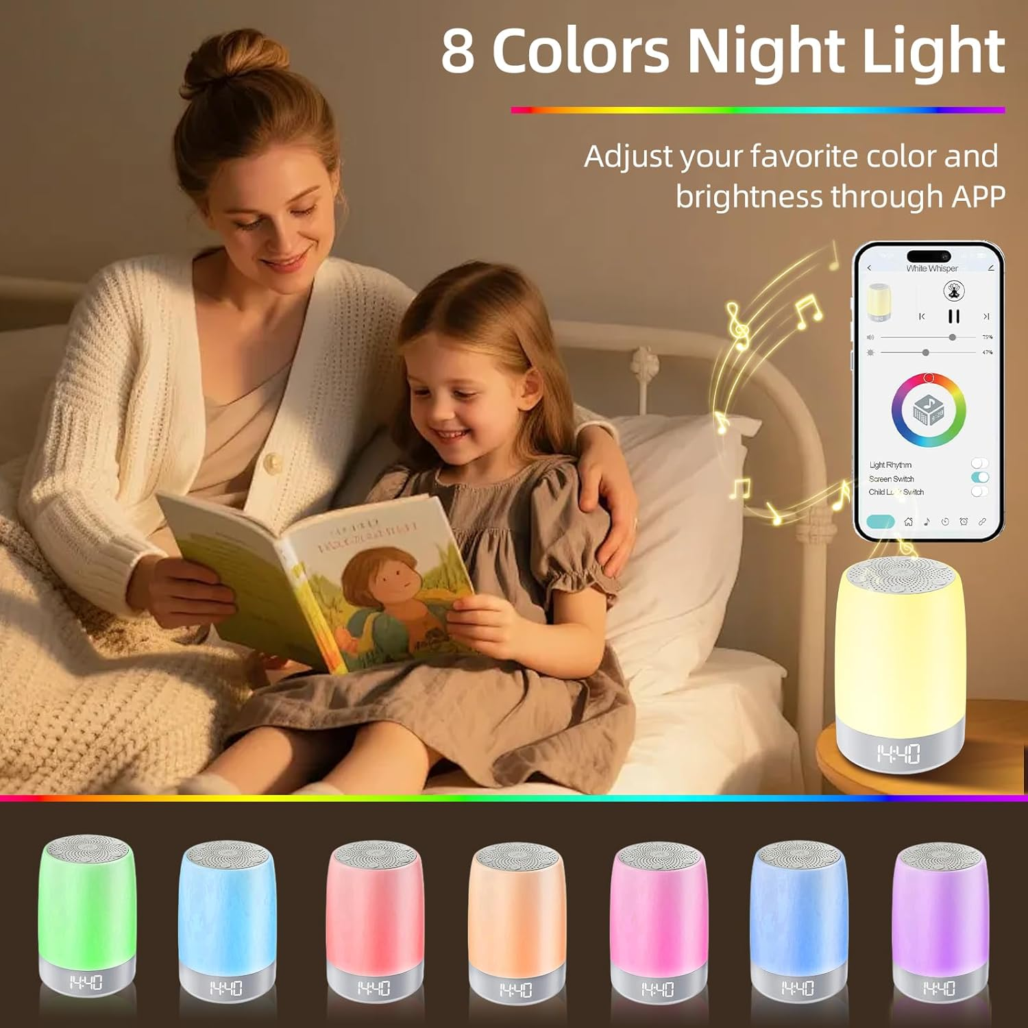 White Noise Machine for Baby Adult, 32 Soothing Sounds Sleep Sound Machine with Night Lights, Alarm Clock, App Remote Control, Wireless Speaker for Sleeping Relaxing Travel Office image number 4