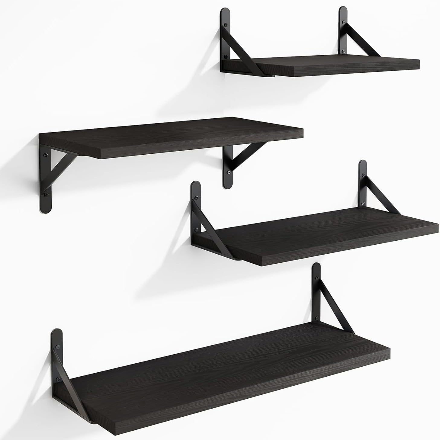 Floating Wall Shelves for Bedroom Decor Home Decor, Wall Storage, Book Shelf, Wall Mounted Rustic Wood Shelf for Books,Plants (Black, 4 Pack)