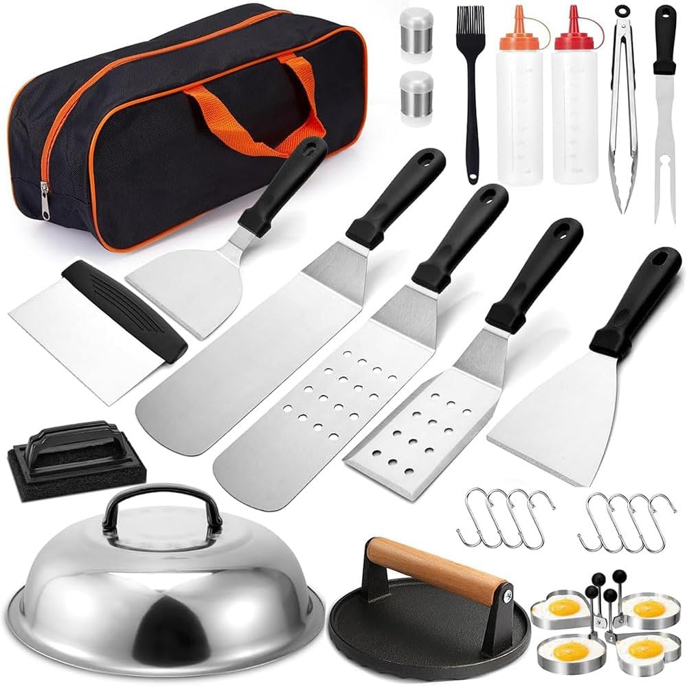 29PCS Griddle Accessories Kit for Blackstone & Camp Chef &ndash; Flat Top Grill Tools Set with Spatulas, Burger Press, Melting Dome, Scraper, Tongs, Bottles & Carry Bag &ndash; BBQ Gift for Men image number 4