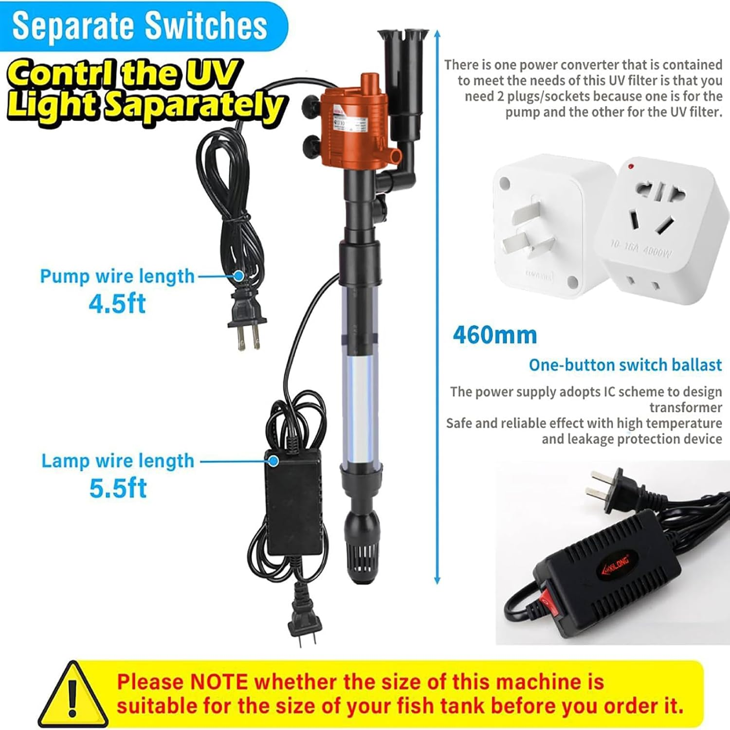 KGYMJR Aquarium Filter, 5-In-1 UV Water Purification System with Air Pump, 2000L/H image number 2