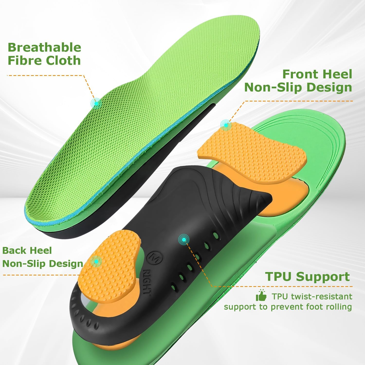 WEKUBA Arch Support Insoles, Plantar Fasciitis Insoles for Men Women, Heavy Duty Flat Feet Pain Relief Orthotic Running Athletic Work Boot Insoles for Standing All Day (M (42-44)) image number 2