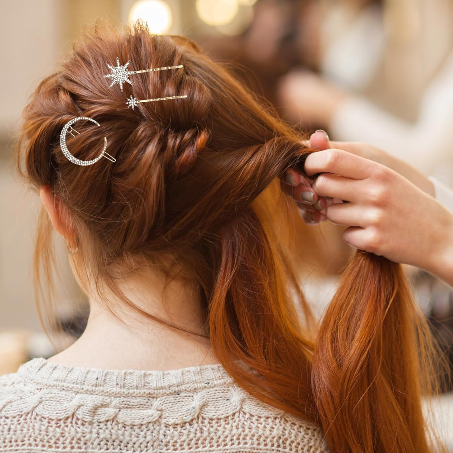 APOMOONS Pack of 6 Star Metal Hair Clips Girls, Star Moon Metal Hair Clips with Rhinestones, Hair Pins for Bride and Wedding, Hair Accessories for Women and Girls (Gold) image number 6