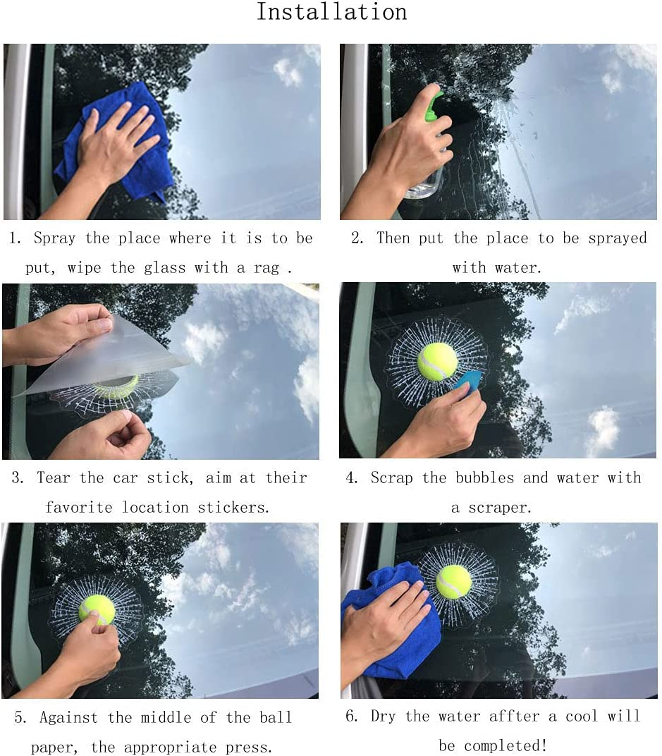 3D Prank Tricky Creative Glass Window Stickers Funny Auto Car Styling Ball Hits Car Body Window Sticker Self Adhesive Decal Accessories (Green Tennis) image number 4