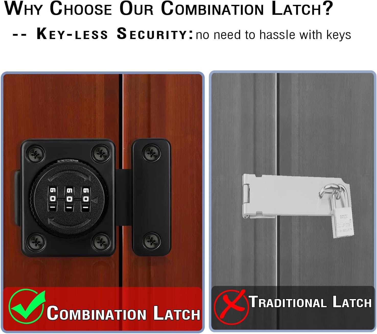 Portable Cabinet Combination Latch, 3-Digit Password Hasp Latch Lock,Cabinet Door Lock for One-Way Door, Cabinet, Drawer, Office File Cabinet Door (Black) image number 3