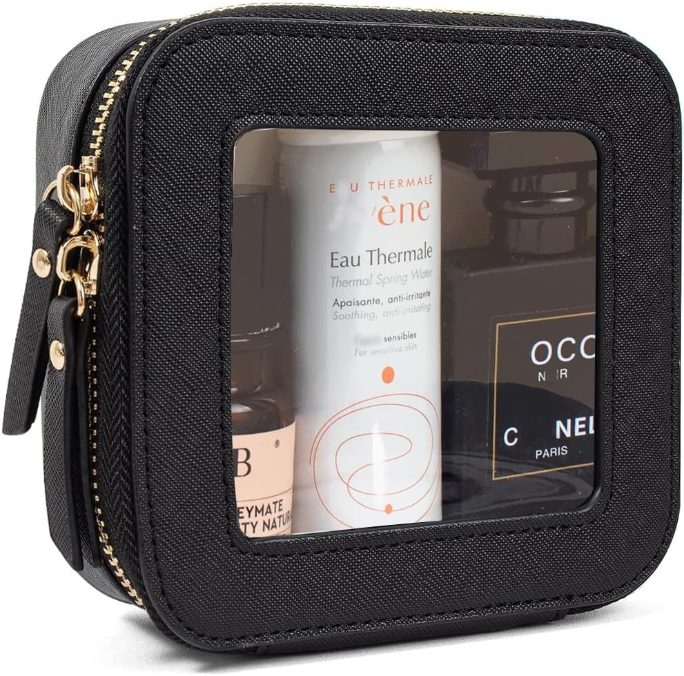 Clear Makeup Bag Small, Mini Travel Cosmetic Case Transparent TSA Approved Toiletry Bag with Zipper Portable Make up Pouch for Purse Traveling Car Essentials Organizer for Women Men (Mini White)