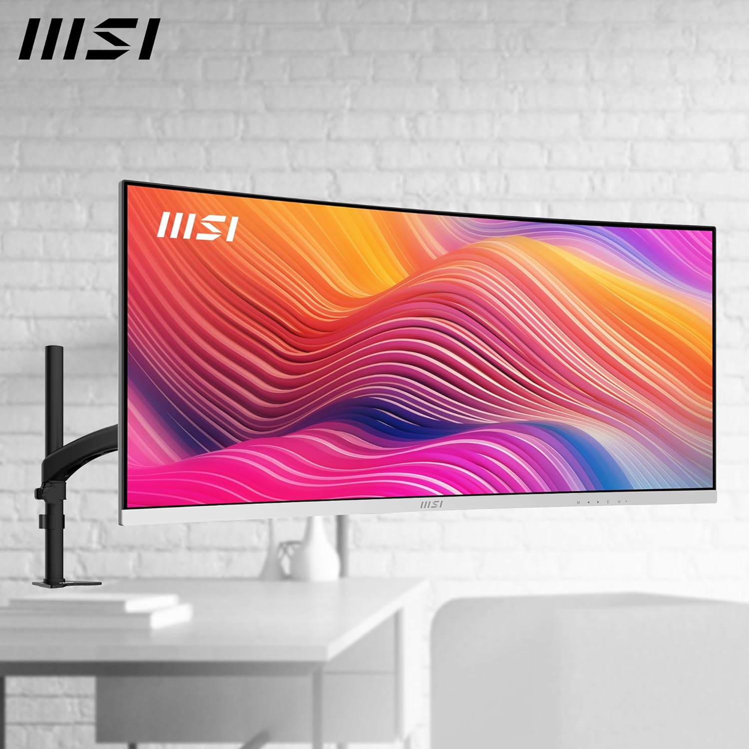 MSI Modern MD342CQPW 34" Ultrawide USB-C 98W PD Height Adjustable Curved Professional Monitor, WUQHD 3440X1440, VA, Frameless, 120Hz, 1Ms, 2Xhdmi&Dp Port, KVM, USB Hub 2A1B, Speakers, VESA, White image number 6