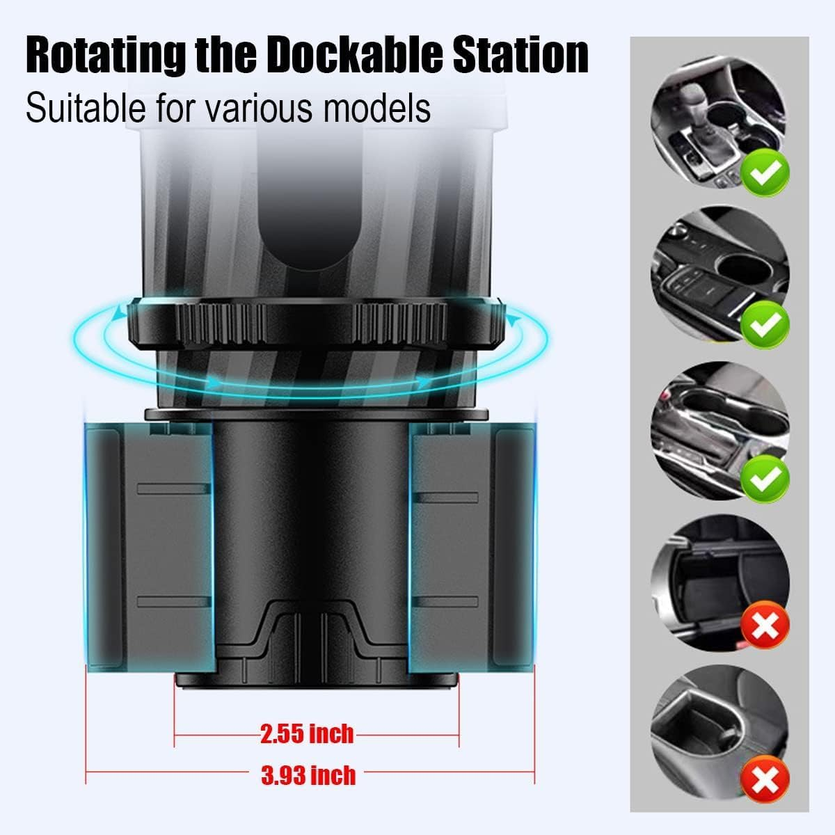 Car Cup Holder Expander, Cup Holder Extender with Adjustable Base,Compatible with Yeti,Nalgene,Camelbak,Hydro Flask-Fits Most Large Bottles and Mugs 590-1400 ML (6.8-10.4 CM) image number 1