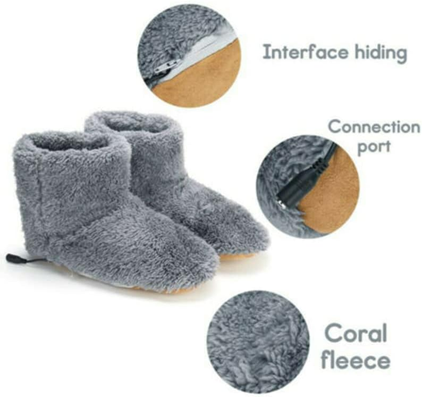 Electric Heated Foot Warmers Booties Deep-Penetrating Heat Feet Warmer Shoes Boots Slipper Fast Heating (Grey (Men:6.5-9.5)) image number 6
