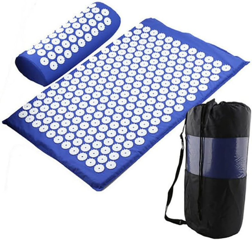 AIMALL Acupressure Mat Yoga Massage Shakti Sit Lying Mats Pillow Pain Stress Pain Relax, Eco Foam Cotton Material, 66X40Cm