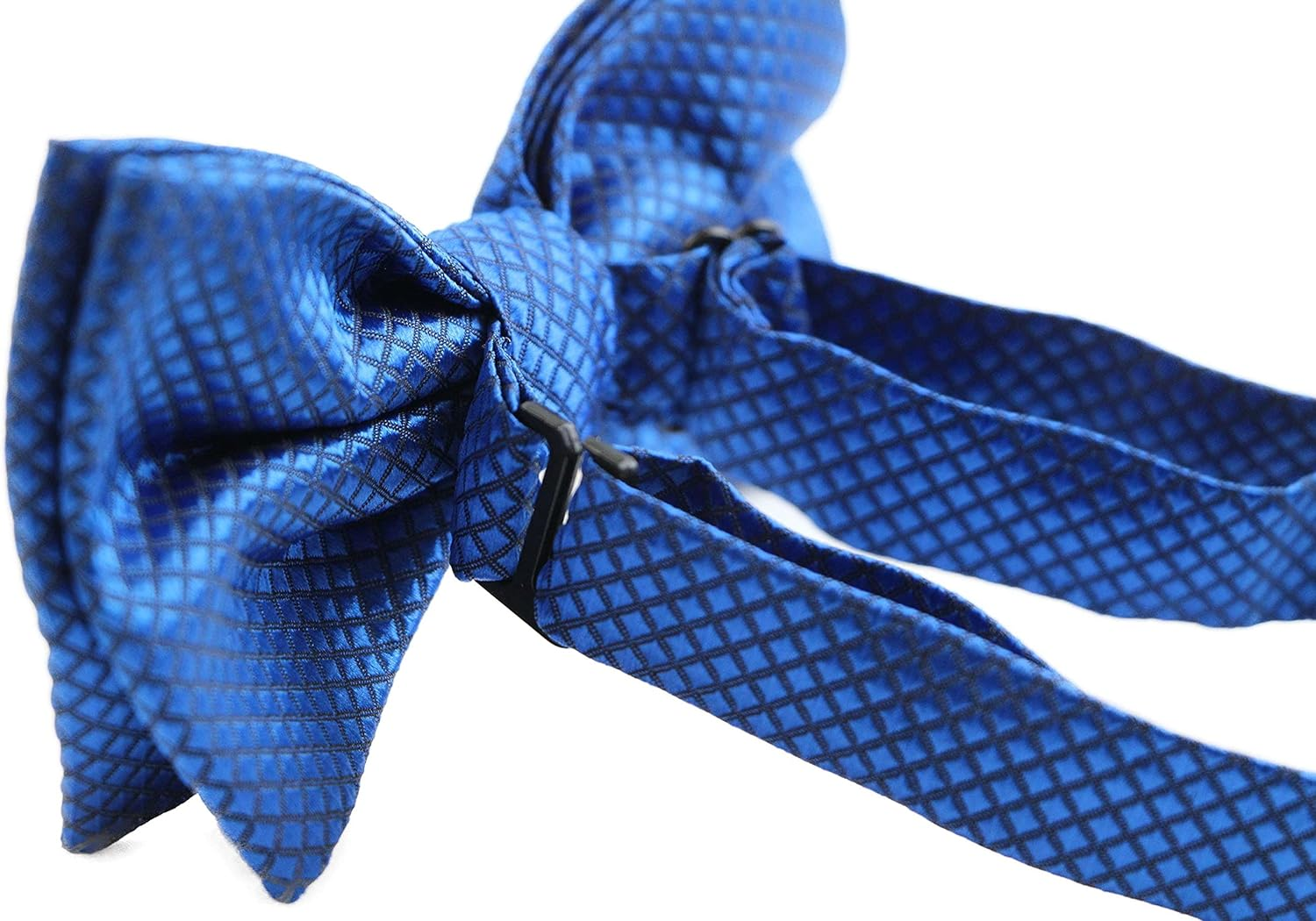 Mens Blue Plain Coloured Large Patterned Checkered Bow Tie image number 2