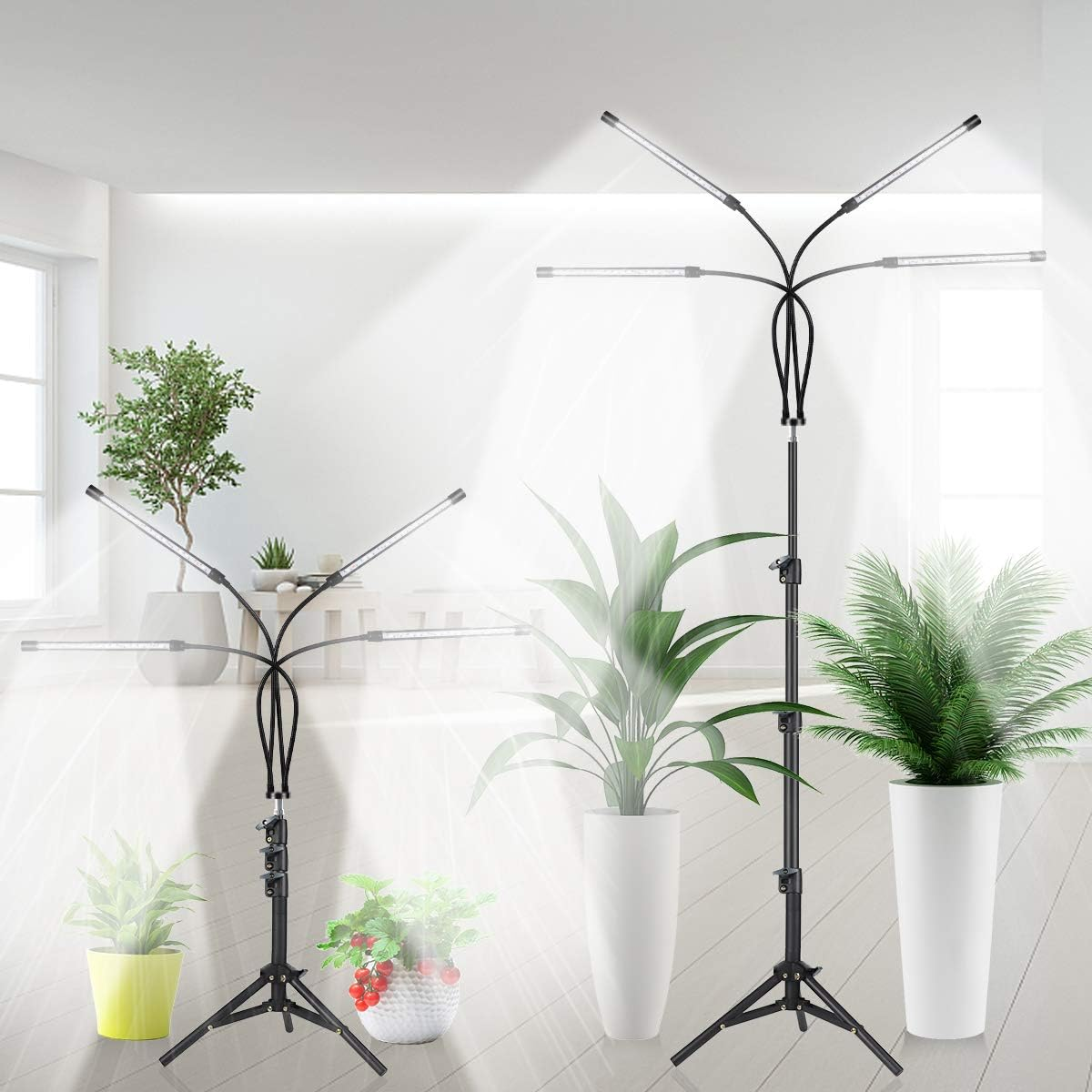 Ghodec Grow Light with Stand, 5500K Full Spectrum Gooseneck Floor Plant Light for Indoor Plants Growing,5 Dimmable Levels & Auto On/Off Timer,Tripod Stand Plant Lamp Height Adjustable image number 1