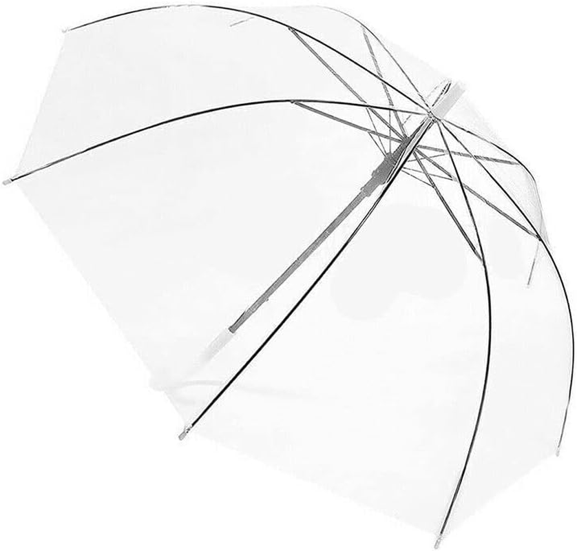 AIMALL Clear PVC 71Cm Long Umbrella, Transparent Wedding Parasol, See Through, Rain Protection, White Handle, Black Frame image number 4