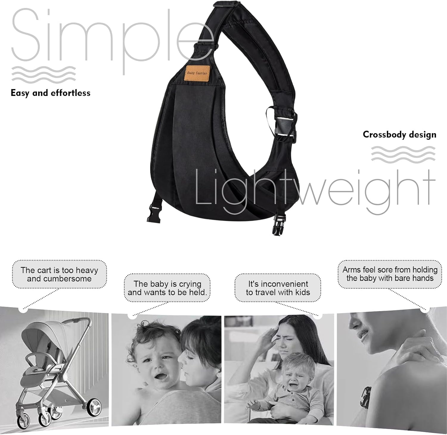Baby Carrier Sling for Newborn to Toddler - Lightweight, Adjustable & Breathable Sling Carrier for Travel, Outdoor & Breastfeeding, up to 20Kg (Black) image number 4