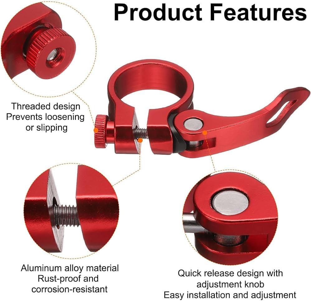 Bicycle Seat Post Clamp 34.9Mm Aluminum Alloy Seat Tube Clip Bike Quick Release Clamp, Bike Quick Release Seat Post Collar Suit for Diameter 30.4 To31.6Mm Bike Road Bike Seat Post Tube, Red