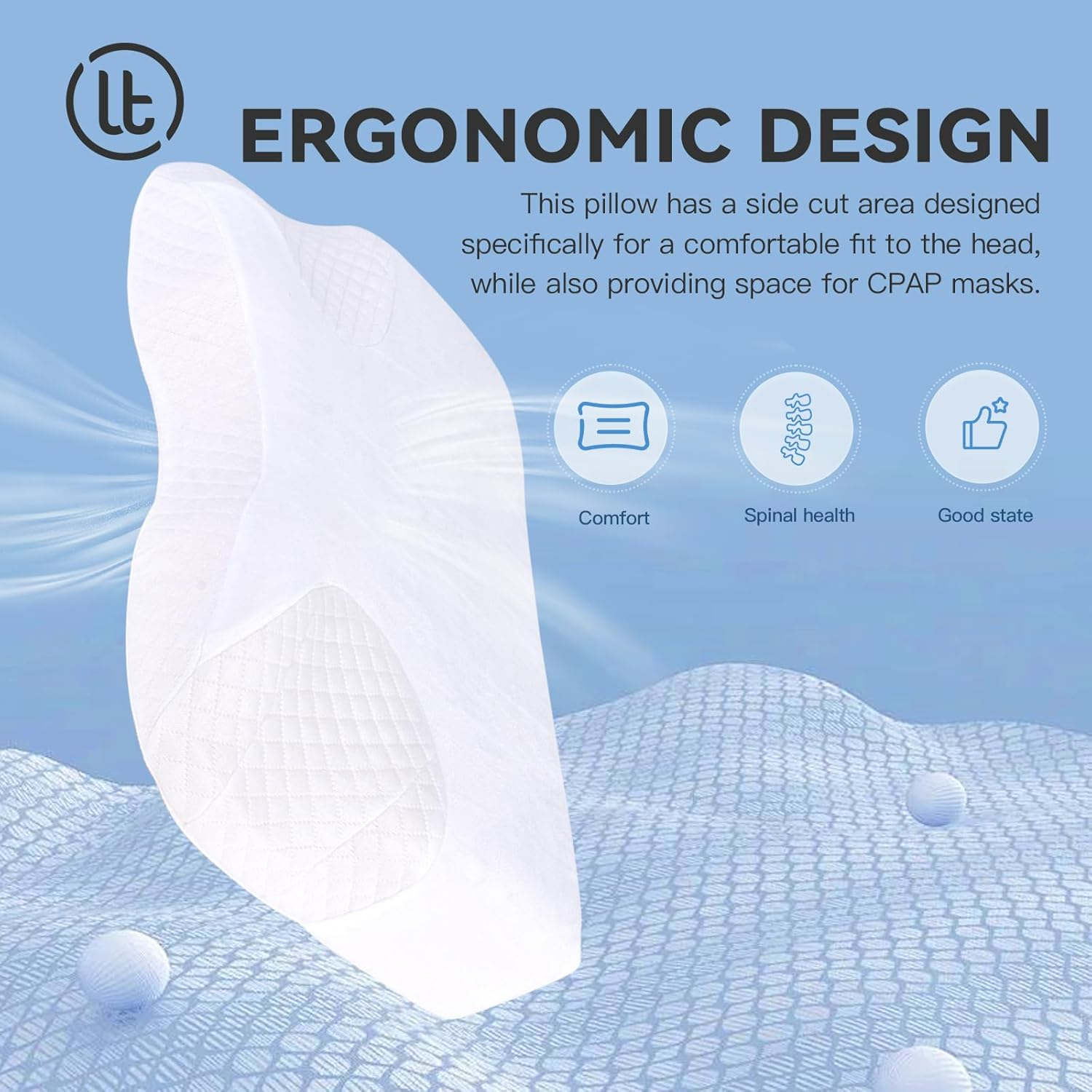 CPAP Pillow for Side Sleepers Stomach Sleepers, Contour Side Sleep Therapy Memory Foam Pillow Supporting Hose and Mask,Reduce Air Leaks & Mask Pressure image number 6