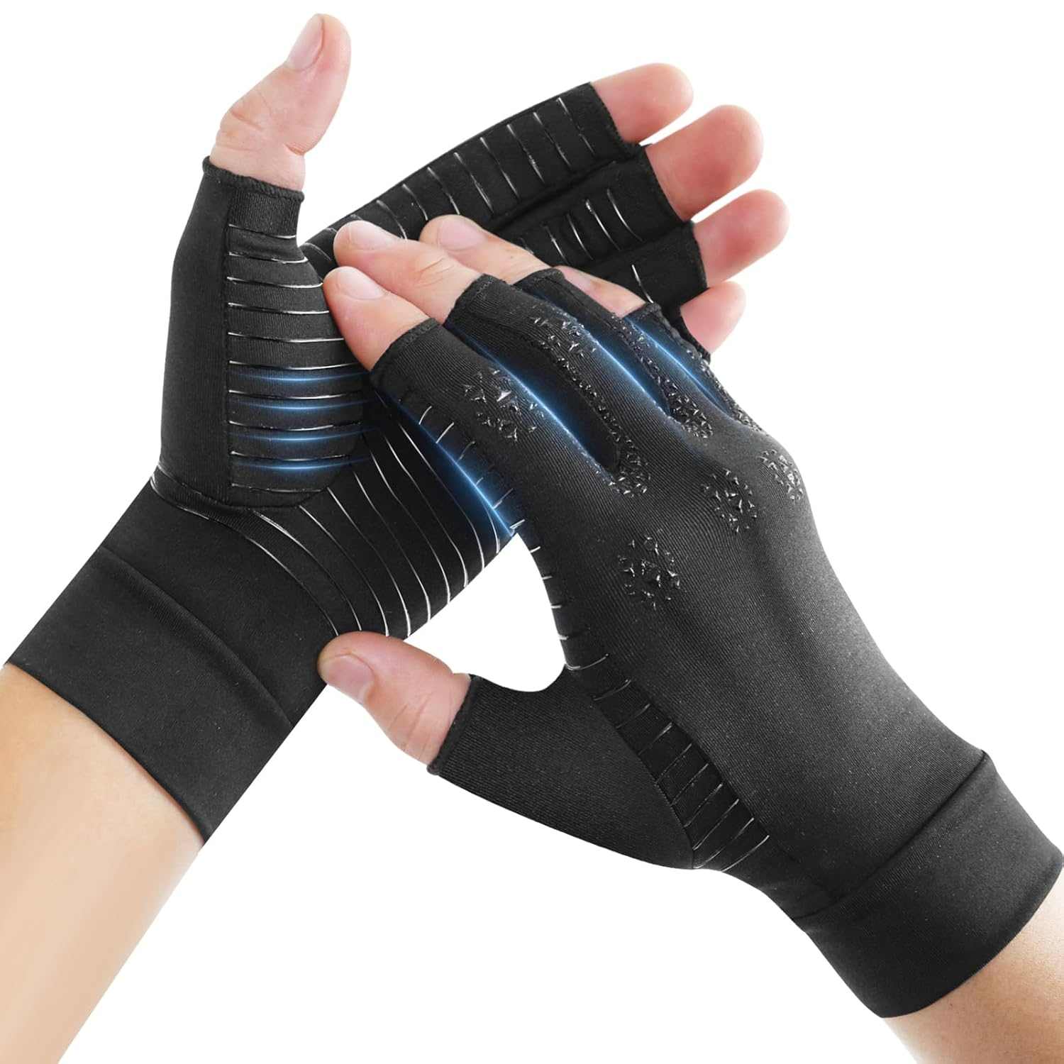 Donfri Arthritis Compression Gloves Fingerless Gloves Hand Support Carpal Tunnel Typing Gloves for Rheumatoid,Raynaud'S,Tendonitis,Joints Swollen and Stiff, Black, L image number 3