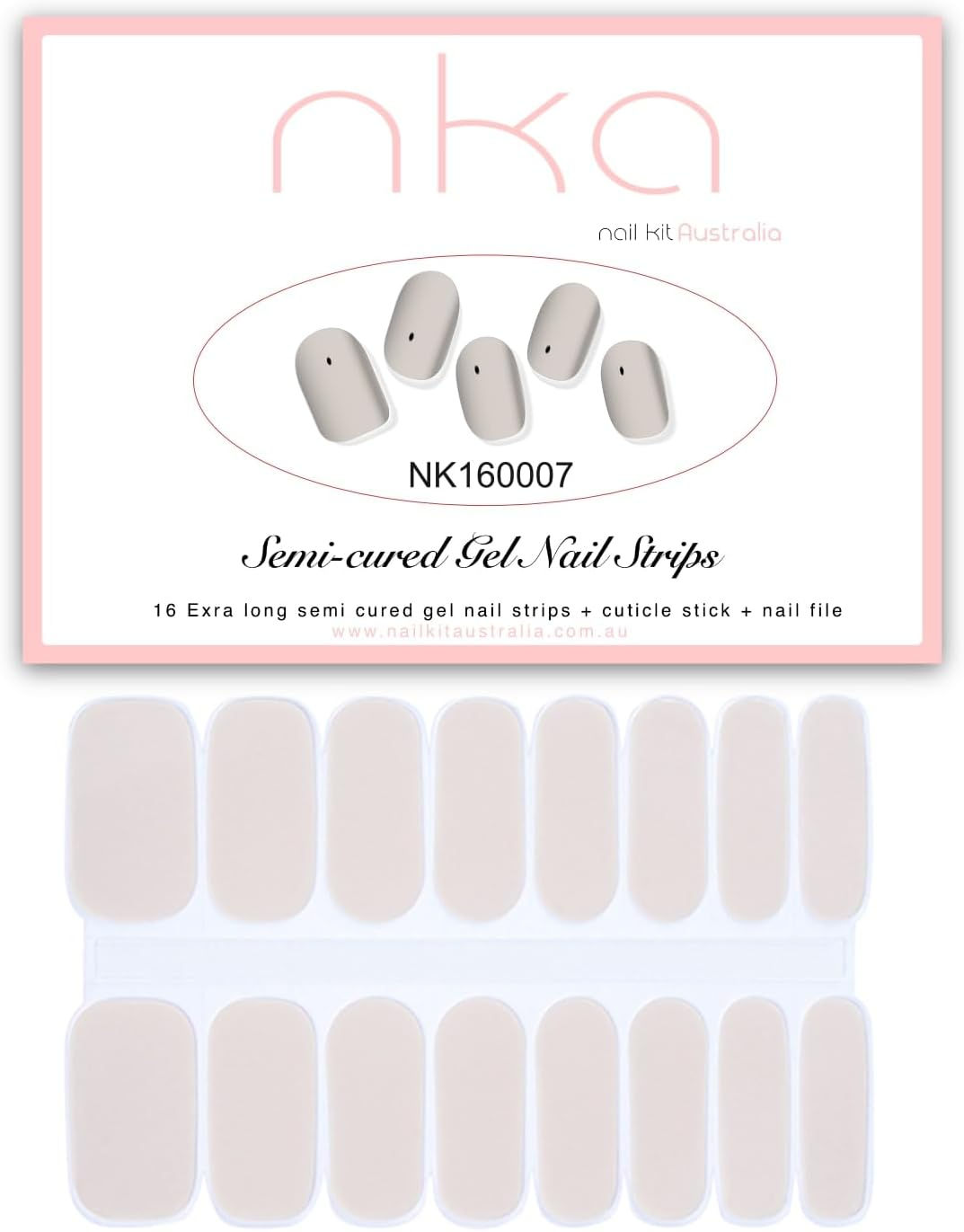 NKA Semi-Cured Gel Nail Strips Kit &ndash; 16 Long Strips in 8 Sizes &ndash; Quick & Easy Application &ndash; Cures in 60 Seconds &ndash; Includes Mini File & Cuticle Stick &ndash; Long-Lasting (Sand) - Bareley Sparkled image number 6