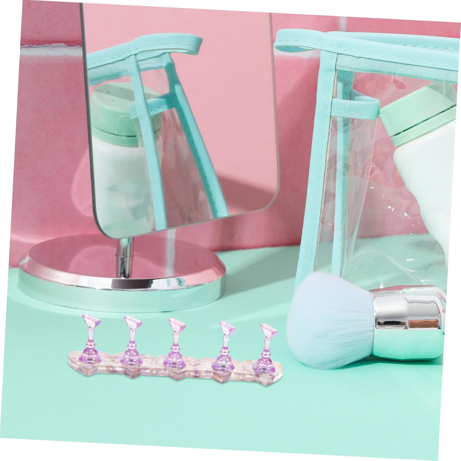 GOOHOCHY Portable Nail Practice Stand with Realistic Feel Lightweight Fake Nail Holder for Manicure Training Stylish Purple Design for Home Salon image number 3