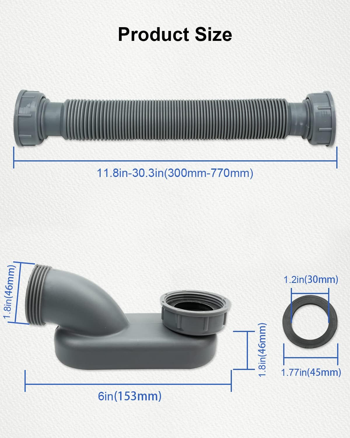 Nahntaipy Low Profile 1 1/2 P Trap Bathtub Shower Drain Pipe, Flat P Trap Freestanding Tub Drain for Bath image number 3