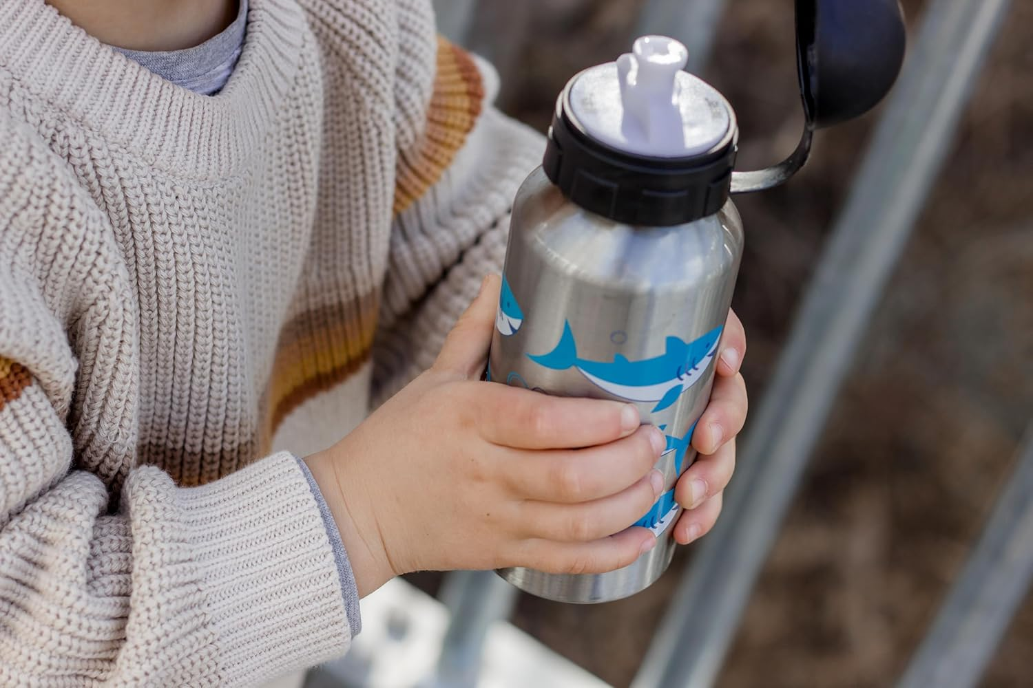 My Family Stainless Steel Kids Drink Bottle - BPA Free, Non-Toxic, Eco-Friendly, Reusable Water Bottle for Toddlers & Preschoolers (400Ml) - Shark