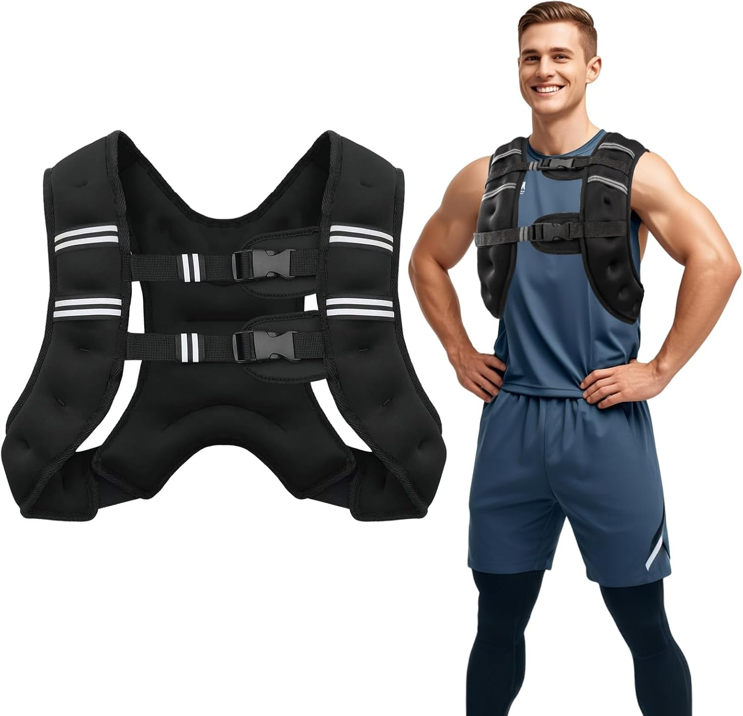 Weighted Vest for Woman Men, Weight Vest with Reflective Stripe Double Adjustable Buckle Straps Back Mesh Pocket for Workout Strength Training Walking Jogging Running
