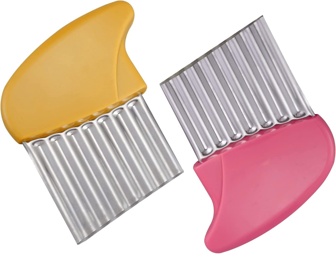 Crinkle Cutter, Stainless Steel Waffle Fry Cutter, Wavy Chopper for Veggies Potato Carrots Butter Lettuce, 2 Pcs(Pink and Blue)