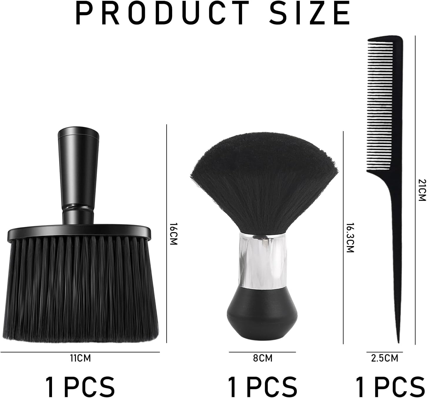2 Pieces Barber Neck Brushes, with 1 Piece Pointed Tail Comb, Hairdressing Hair Brush with Handle, Soft Brush for Broken Hair, for Cleaning Broken Hair (Black) image number 2