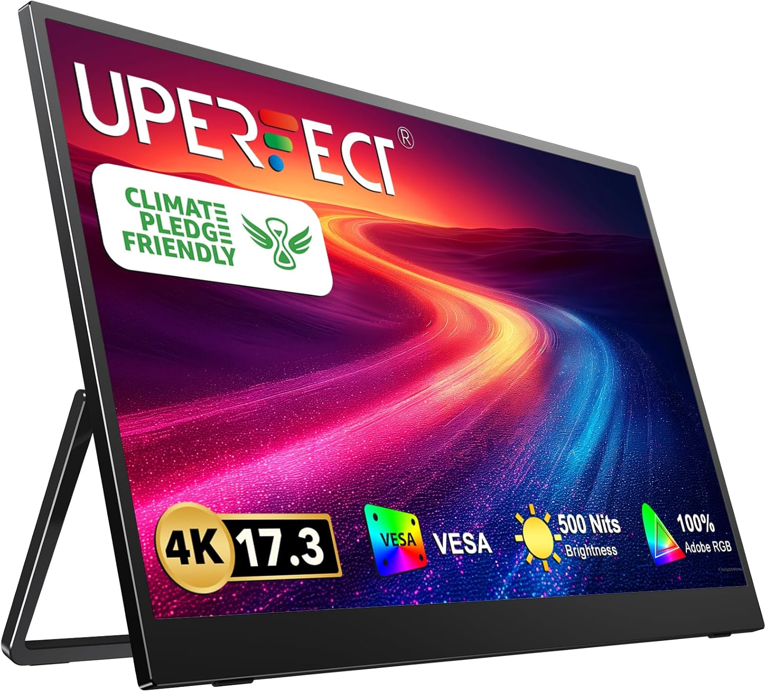 UPERFECT 17.3'' 4K Portable Monitor, 500 Nits 100% Adobergb UHD Freesync HDR IPS 2 Speakers Eye Care Travel Monitor, 2 Fully Functional Type-C Port & HDMI for Laptop PC Phone, VESA & Kickstand image number 4
