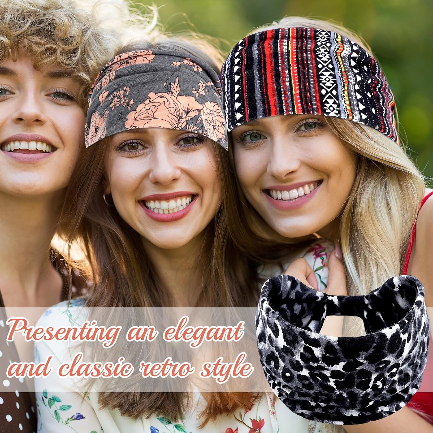 Soundzero Pack of 3 Women'S Hair Bands, Extra Wide Hair Bands, Yoga Sports Hair Accessories, Women'S Hair Bands, Wide Headband, Elastic Headband, Boho Printed Headbands (3 Colours) image number 6